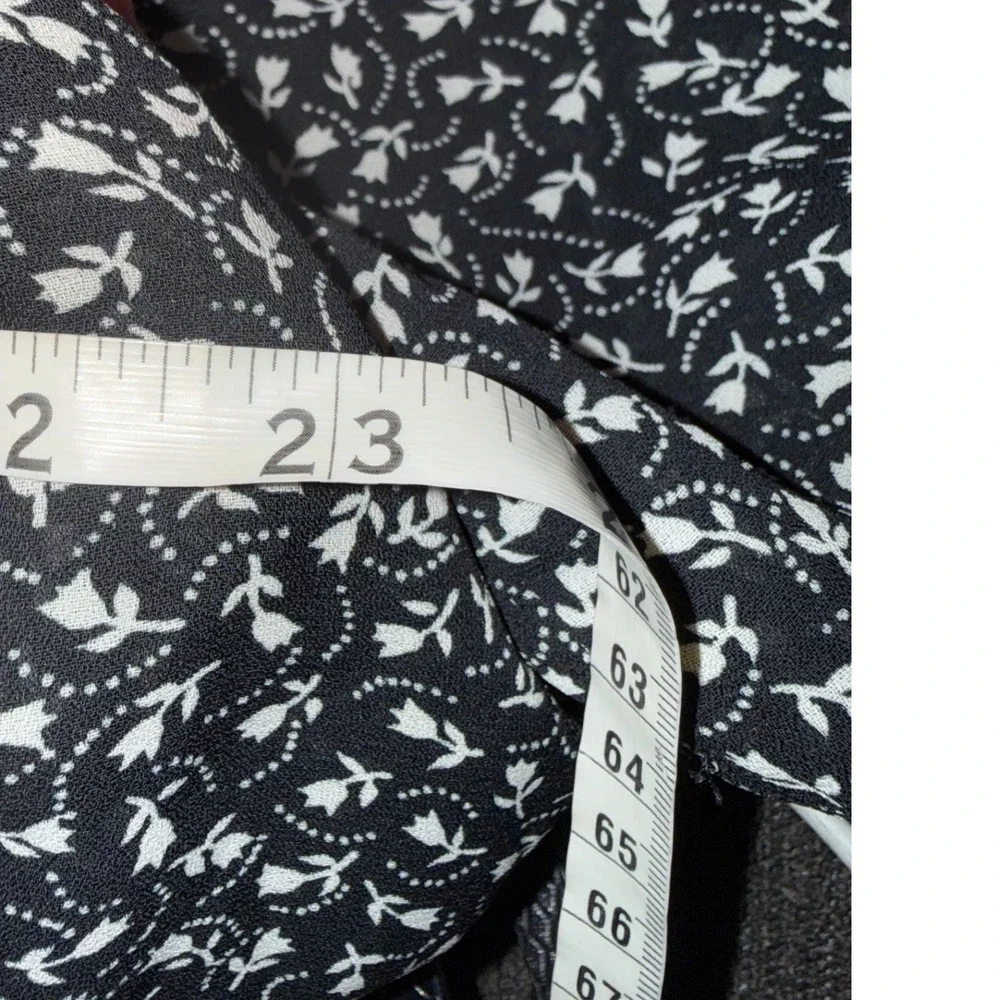 Gemilli Vintage Long Sleeve Bodysuit Black White Floral Wrap Front Made in USA M